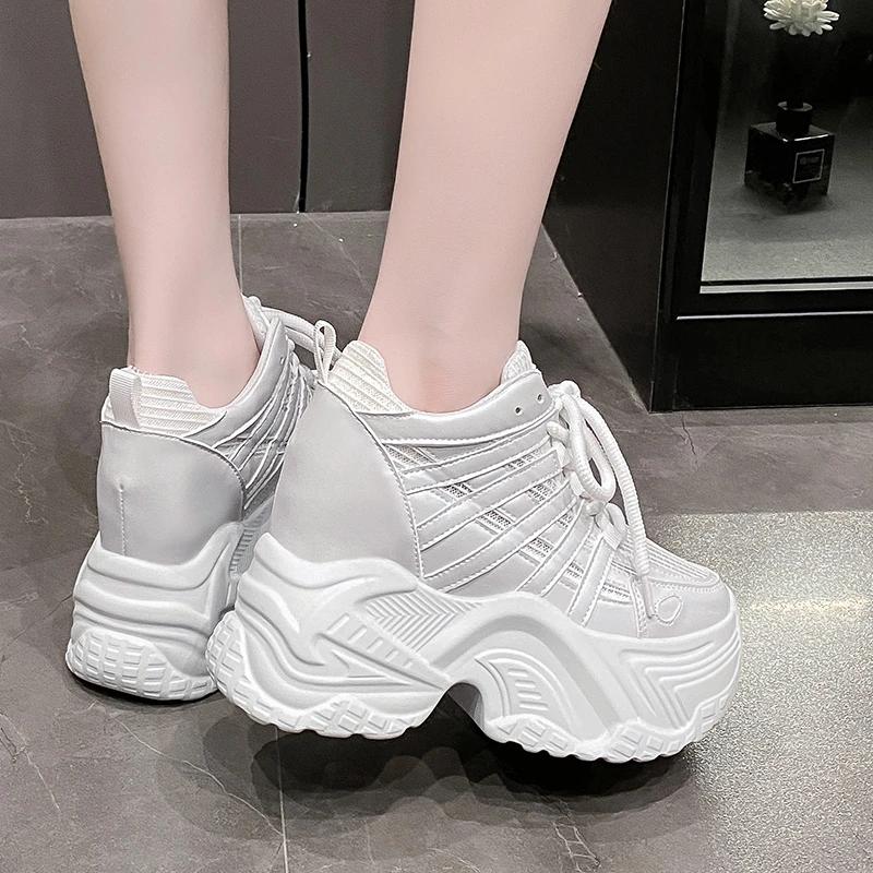 Fashion 10CM Height Increasing Summer Shoes for Women Fashion Breathable Outdoor Walking Dad Shoes Pearl Leisure Leather Sports Sneakers