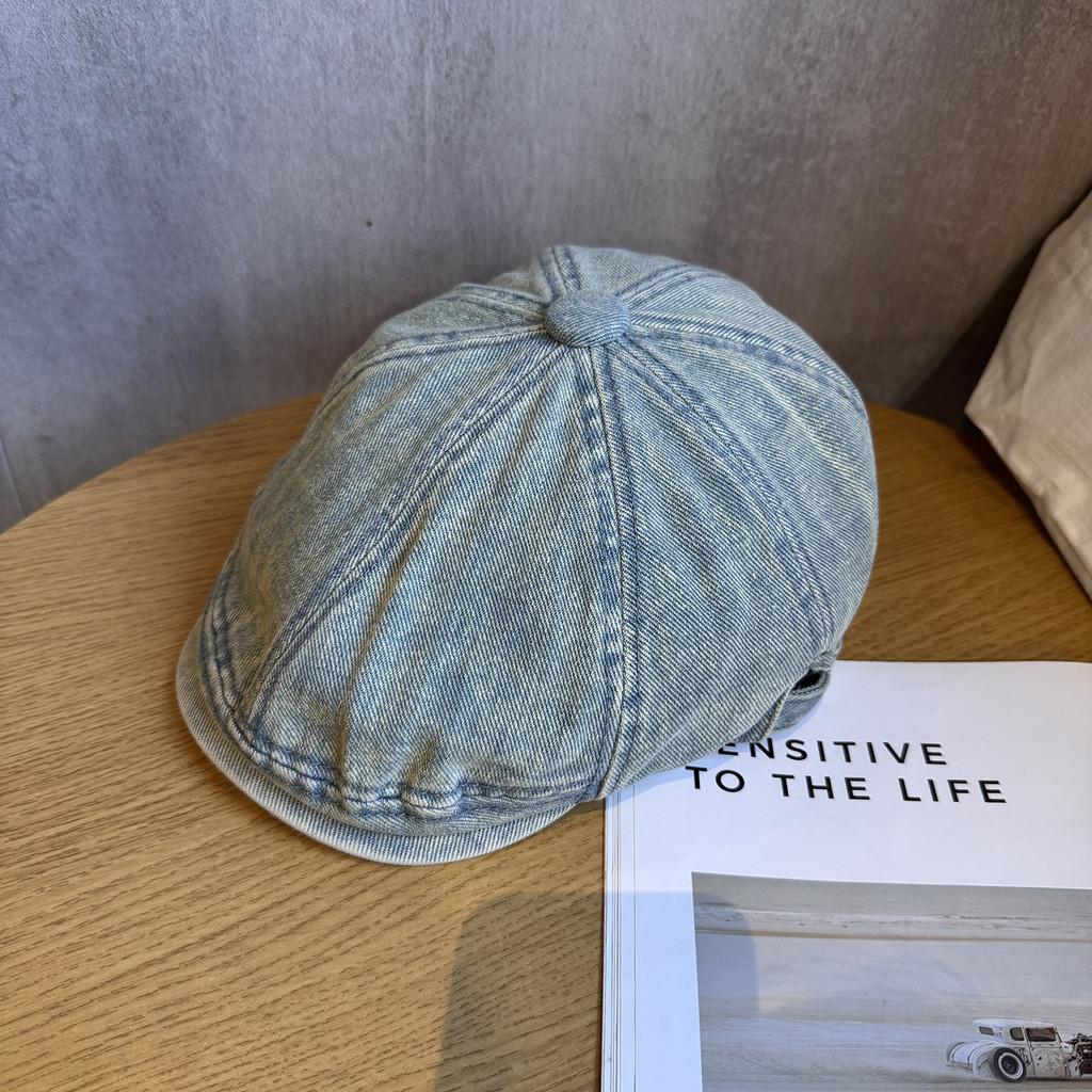 Retro Beret Denim Hat Short Brim Duckbill Cap For Women Casual Street Wear