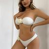 1011 New Swimsuit Women's Solid Color Three-dimensional 1D Flower Straps Bikini Flat Chest Split Swimsuit Fashion Bikini