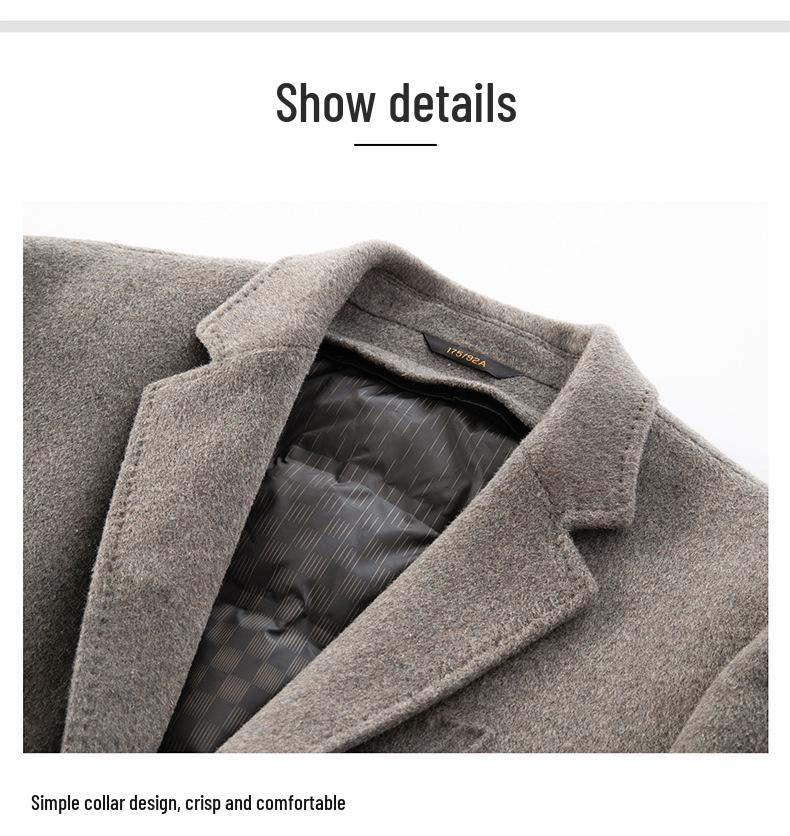 Men's Mid-Length Double-Sided Cashmere Coat with Detachable Down Liner, Casual Wool Suit for Middle-Aged