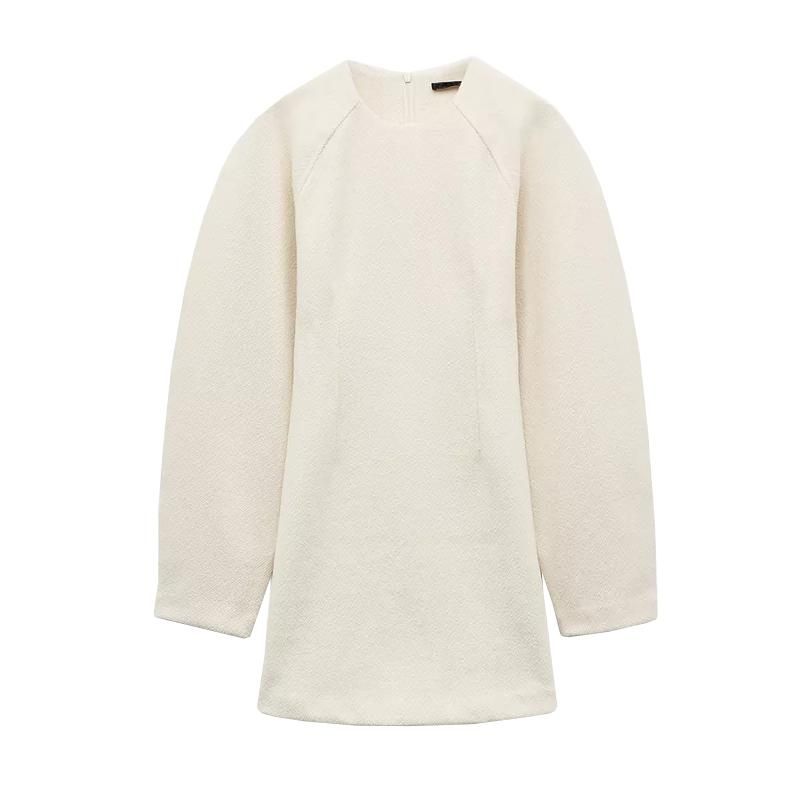 Fall and Winter New Women's Clothing European and American Leisure Puff Sleeves Loose Long Sleeves Round Neck Short Dress 1067461