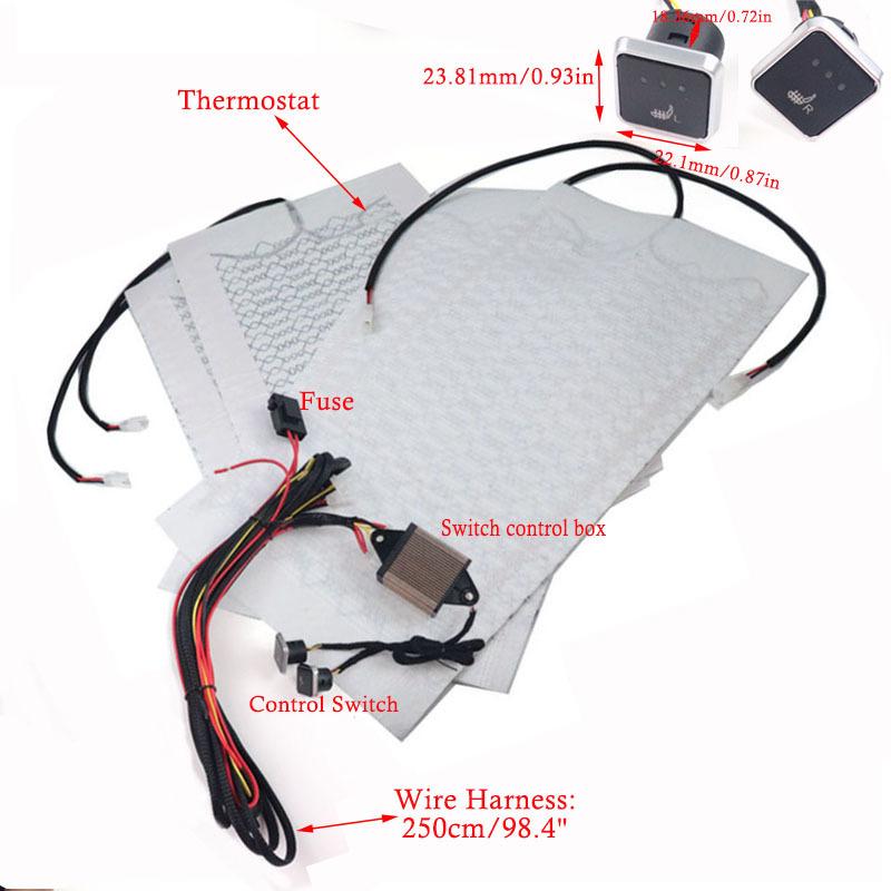 Vyhřívání autosedaček 12V Carbon Fiber/Alloy Wire Top Pads 3 Levels Dual Square Control Switch with Harness Winter warmer