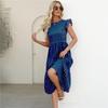 Summer Women Sleeveless Round Neck Ruffled Dot Print Long Dress Polka