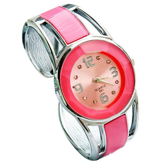 Women Fashion Opening End Quartz Analog Round Case Bracelet Bangle Wrist Watch