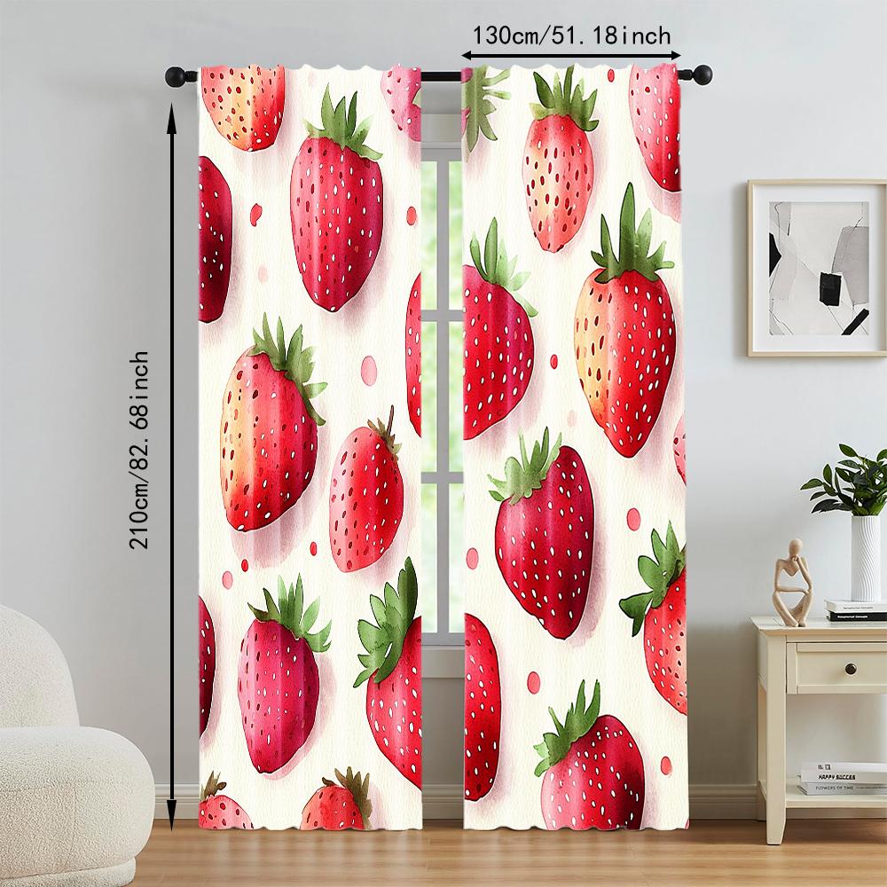 2 stuks, veelzijdige polyester transparante gordijnen voor huisdecoratie Charmante Waterverf Aardbei voor gebruik in slaapkamers en