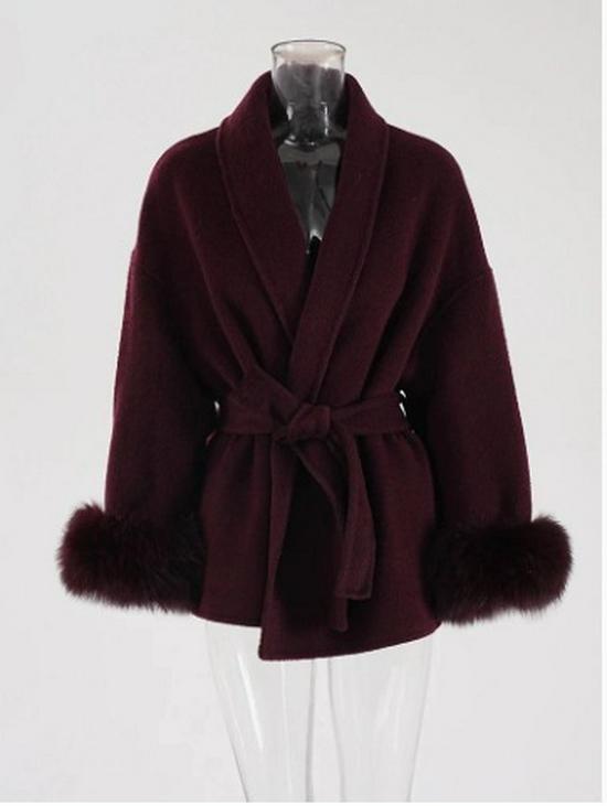 2025 Women's Short Fox Fur Wool Coat - Double-Sided Bathrobe Style