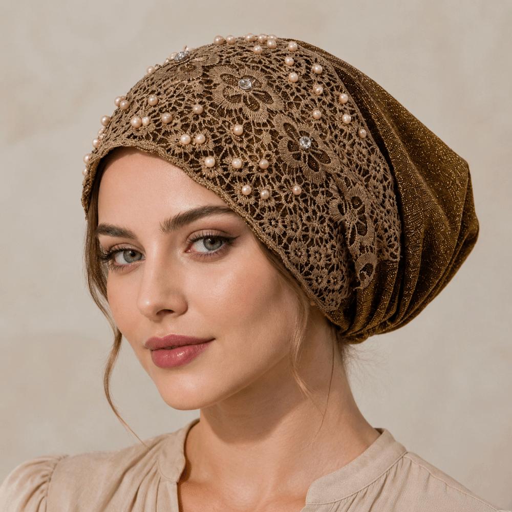 Floral Pattern Women's Lace Turban Cap Lace Trim Islamic Turban Hat Bonnet Head Wraps  Women