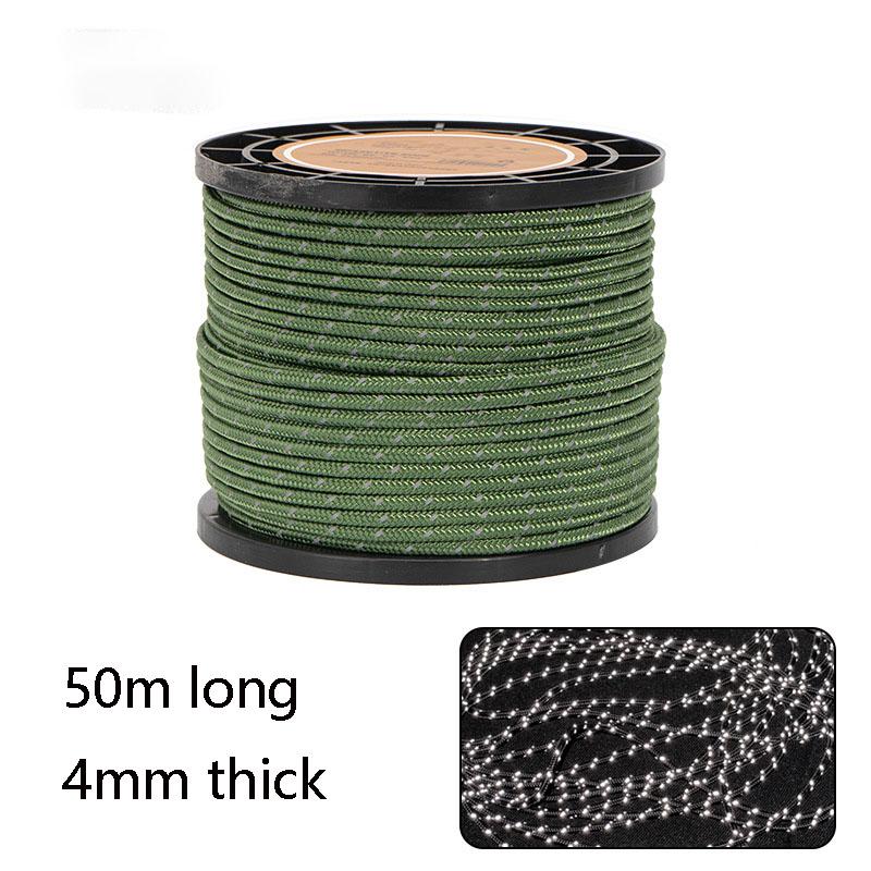 Reflective Rope 4mm Diameter 50m Windproof Guyline Heavy Duty Tent Cord Camping Accessory High Visibility Tarp Tie Down Cord