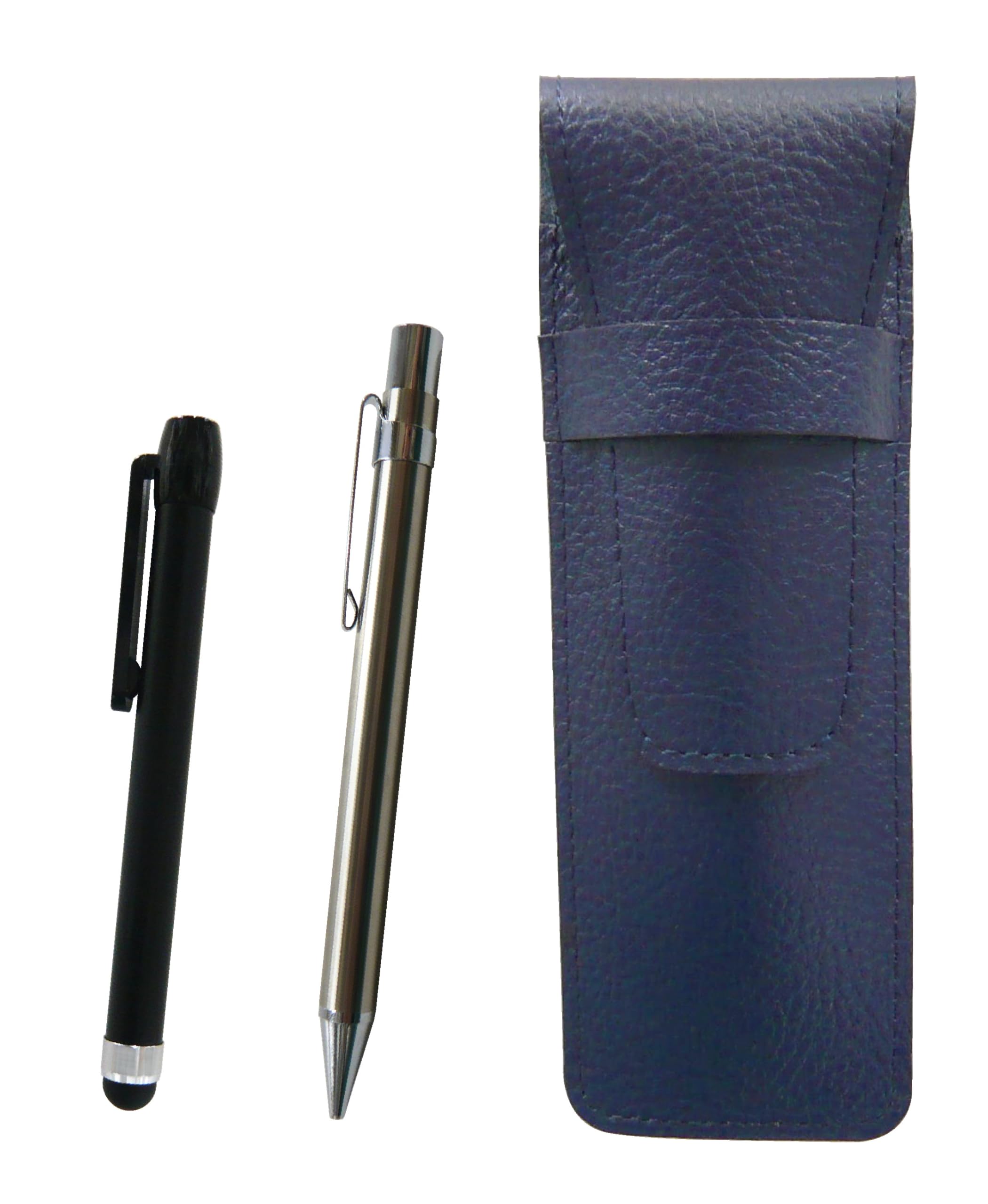 

Blue grained leather pen case with black metal touch stick and all-metal mechanical pencil SASL-ALB-9984SP