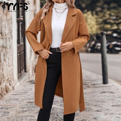 Women's Fashion Casual Solid Color Print Autumn Winter Long Sleeve POLO Neck Jackets & Coats