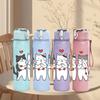 1PC Three Love Heart Cats Cartoon 750ml Color Plastic Sports Water Bottle Leakproof Flip Straw Lid Suitable for Sports Office Home Use