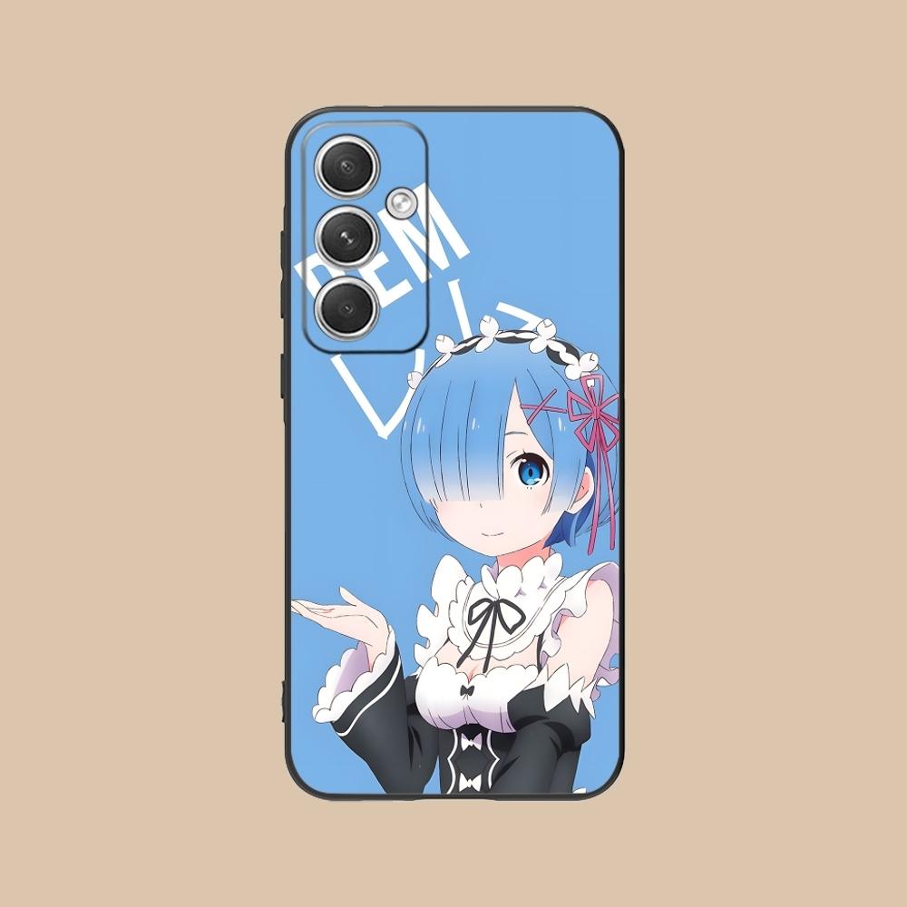 Re Zero Rem Girl Mobile Cell Phone Case for Samsung Galaxy S24 S23 S22 S21 S20 S10 S9 Plus FE Ultra Lite Black Phone Cover Shell