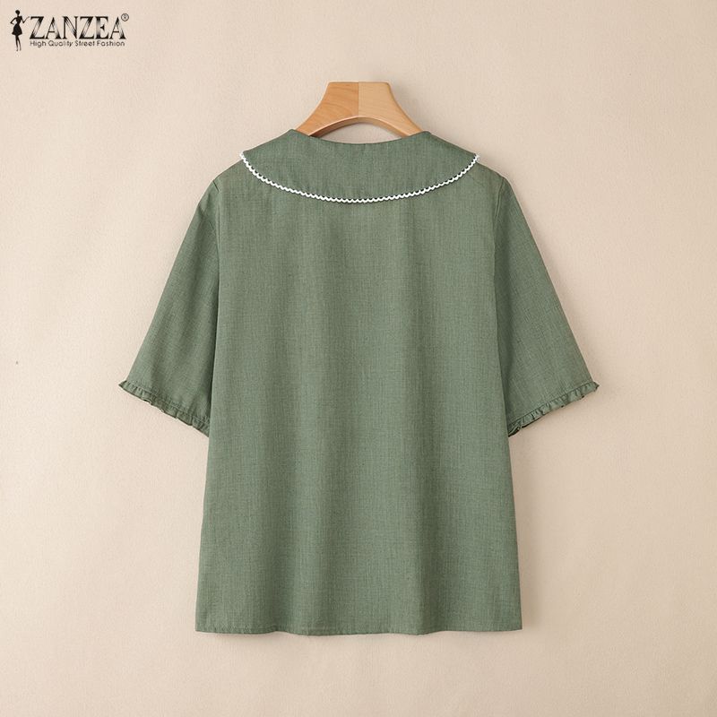 ZANZEA Damen Lässig V-Ausschnitt Locker Sommer Halbarm Bluse