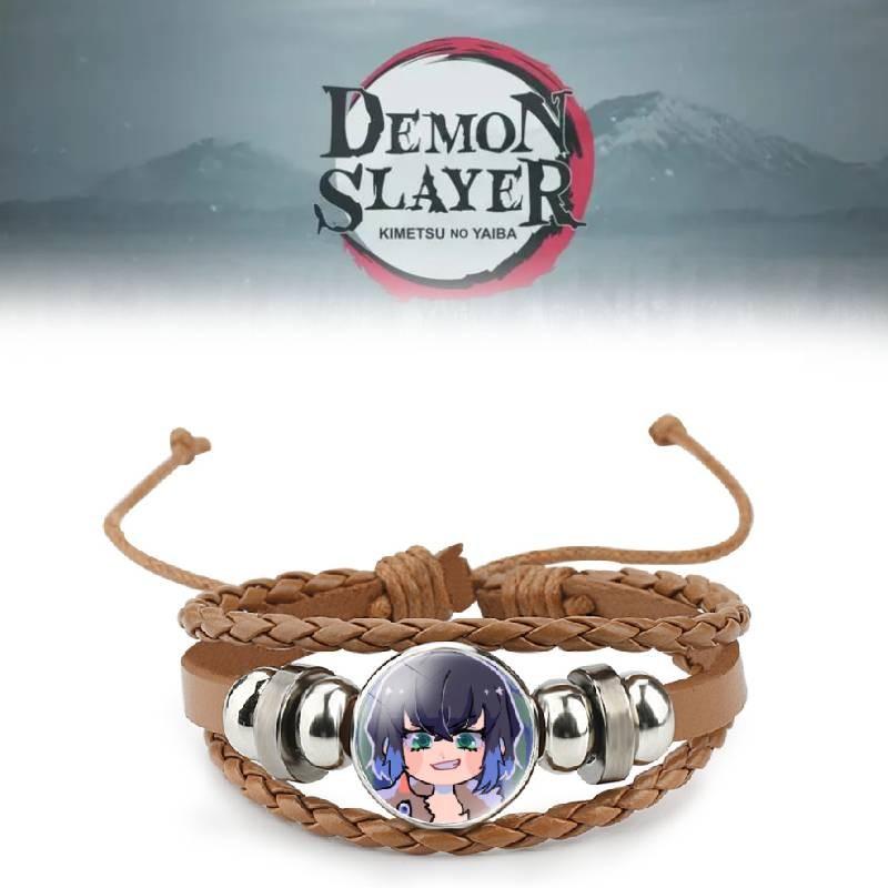 Stylish Kimetsu No Yaiba Leather Bracelet With Inosuke Charm Mixed Materials