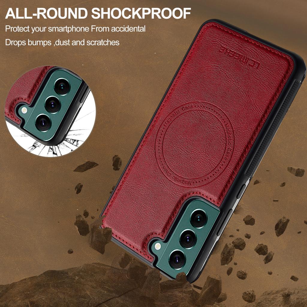 LC.IMEEKE For Samsung Galaxy S21 FE 5G Magnetic Case Leather TPU Back Cover