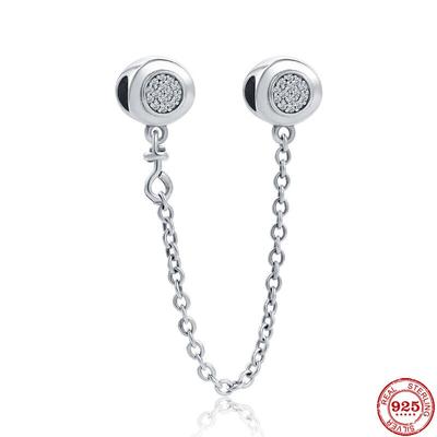 New Silver Color Round Pave Safety Chain Diy Bead Charm Fit European Fashion Charms Bracelet Bangles Diy Jewelry P516