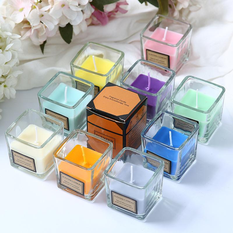 Scented Candle, Romantic Wedding Deodorant, Hotel SPA Candlelight Dinner, Windproof Glassless Square Cup Candle