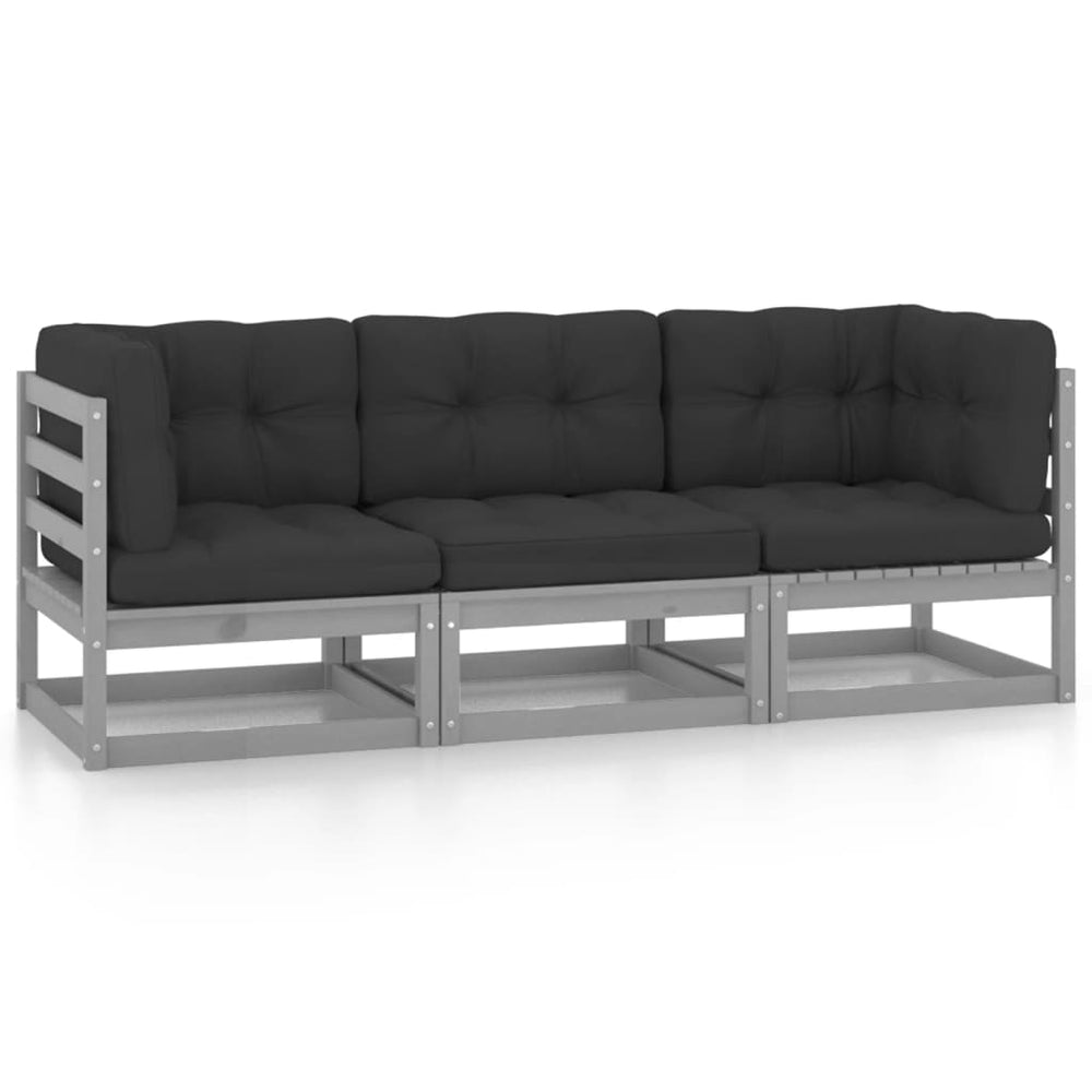 3-seater Garden Sofa with Cushions Solid Pine Wood