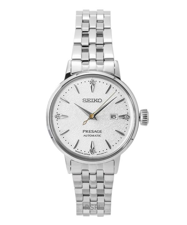 

Женские часы Seiko Presage Cocktail с бриллиантовыми акцентами, корпус из нержавеющей стали, серебристый циферблат, автоматические SRE017J1 серебряный