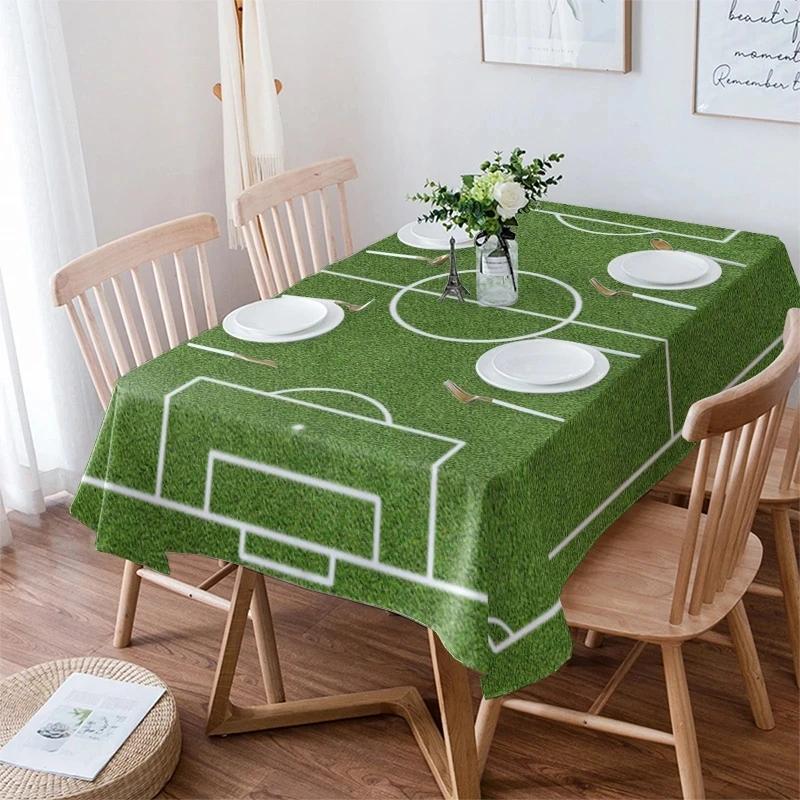 Soccer Themed Waterproof Rectangular Tablecloth for Kitchen Party Wedding Decorative Table Cover