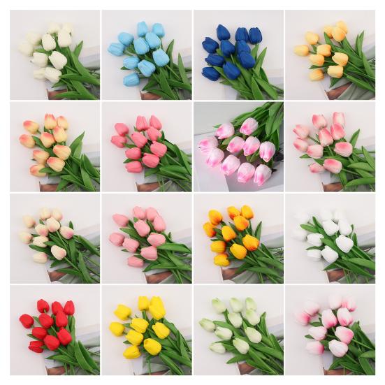 6 Pcs Artificial Tulip Flowers Real Touch Faux PU Tulip Bouquet Fake Flower Arrangement for Home Room Office Party Wedding Decoration