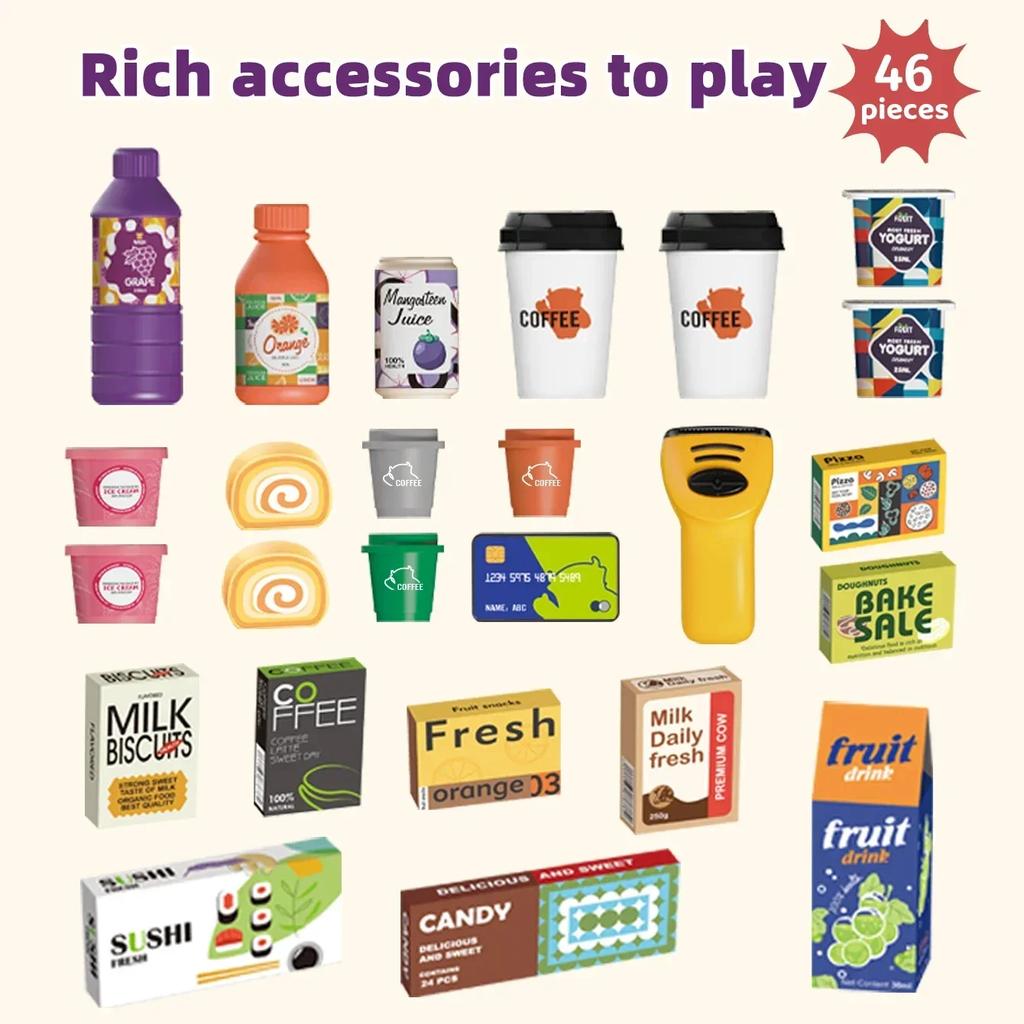 Non-Toxic Cash Register Toy Simulation Electric Coffee Machine Role Pretend Play Set Kids Calculator Miniature Food Toys For Children Gifts