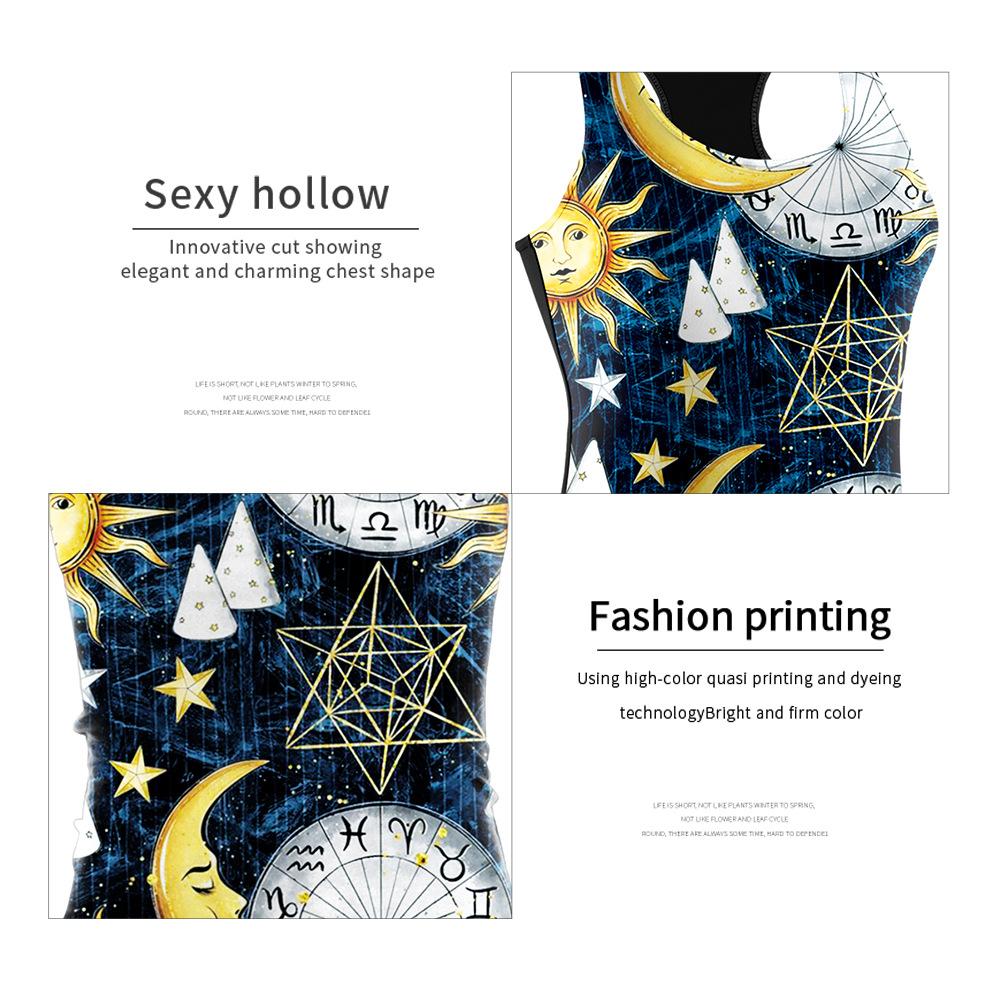 Summer Halloween new women's vest moon clock pattern print top