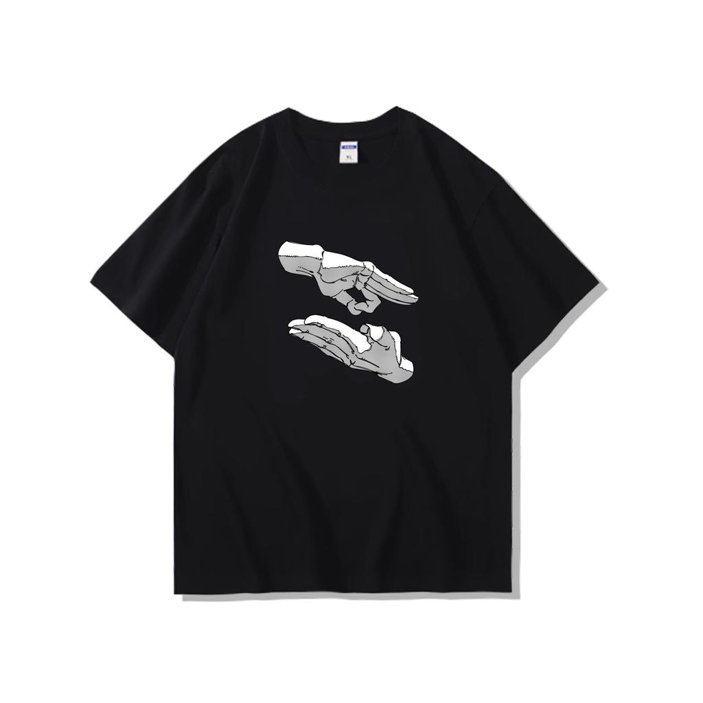 Anime Style Praying Hands Graphic Black Casual Tshirt