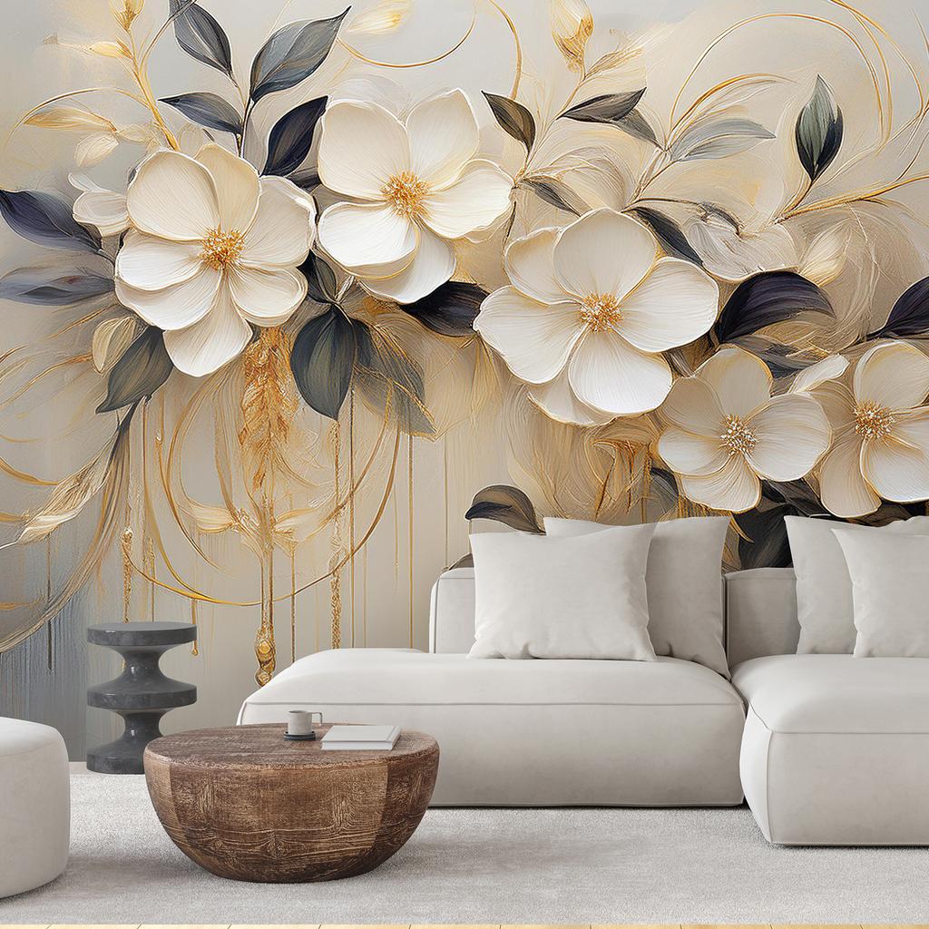 Wallpaper Flowers White Painted