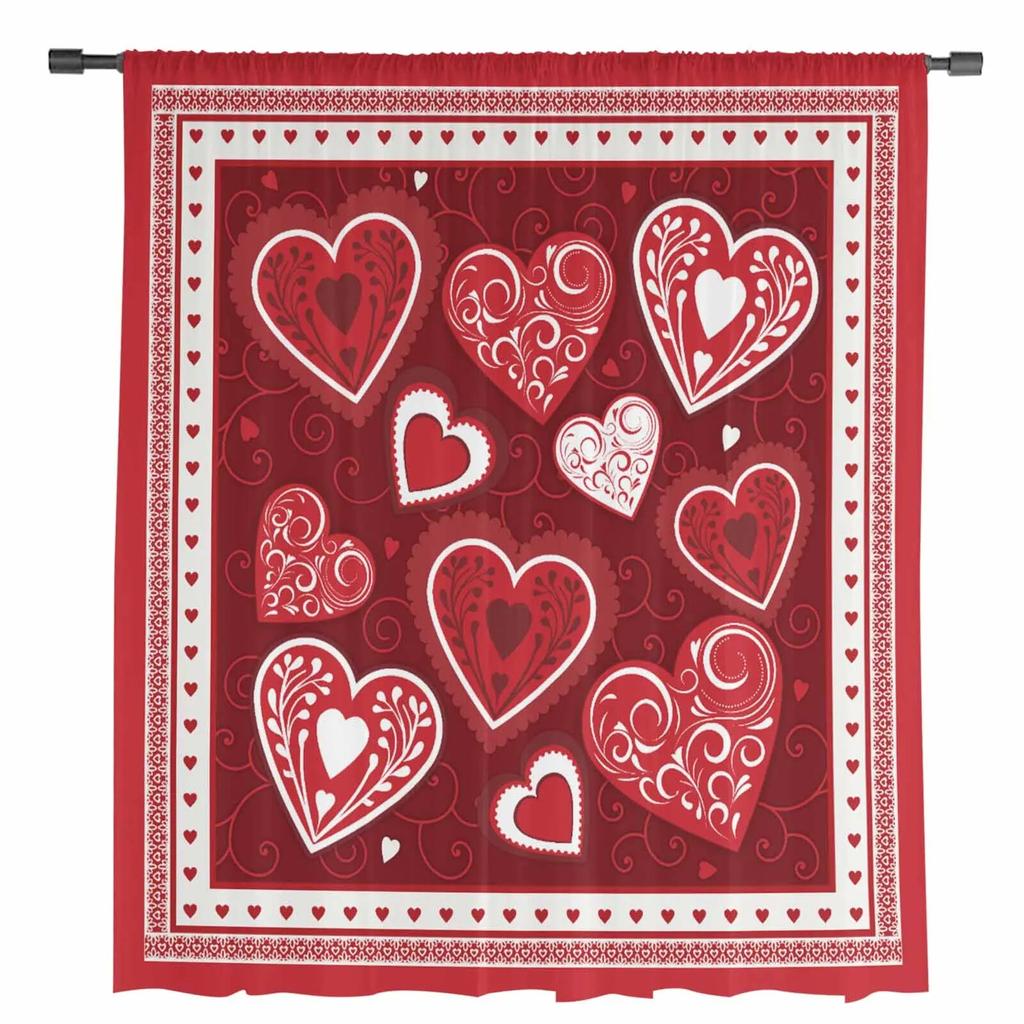 Valentine'S Day Love Romance Sheer Curtains For Living Room Kitchen Window Curtains Bedroom Tulle Voile Curtains