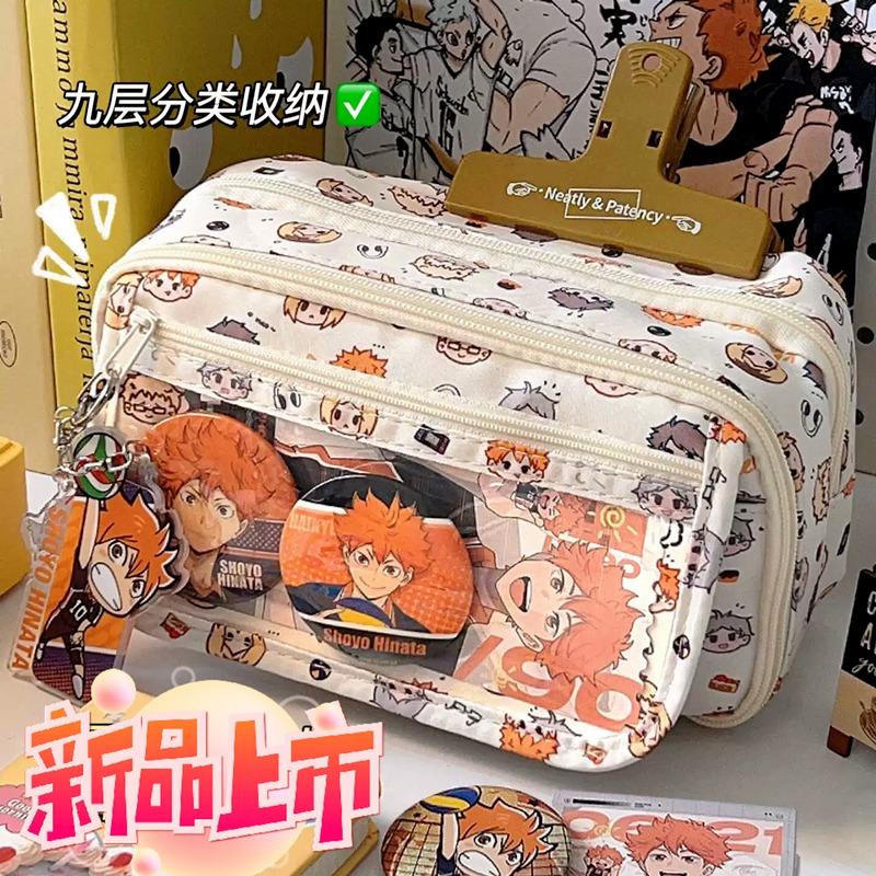 Nieuwe Haikyu!! Flip Top Ita-bag Etui Kageyama Hinata Anime Pennenbakje Student Kantoorbenodigdheden Organizer Cosplay Cadeau white