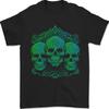 3 Adornate Green Skulls Gothic T-Shirt Men 100% Cotton