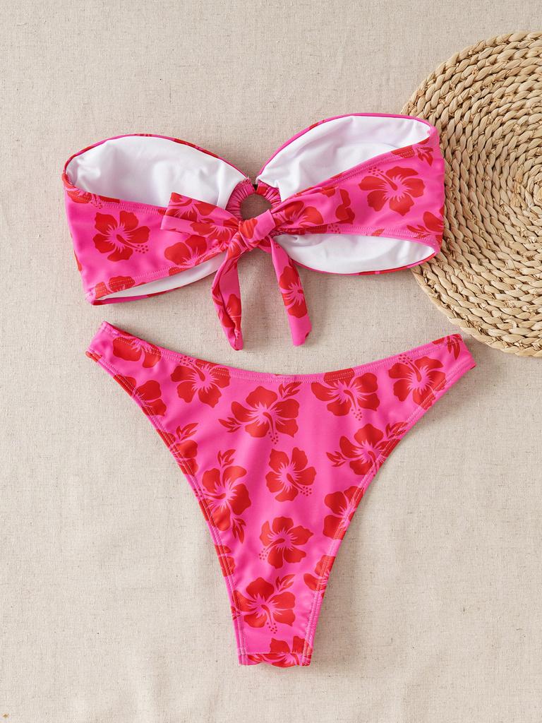 Solid Color Strapless Bandeau Sexy Split Bikini Swimsuit Women's Swimwear