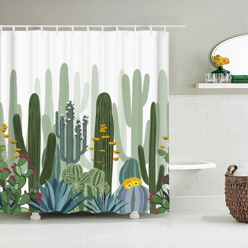 3D Printed Green Tropical Plants Shower Curtains Bathroom Waterproof Polyester Leaves Bath Curtain Shower Curtain Bath Screen