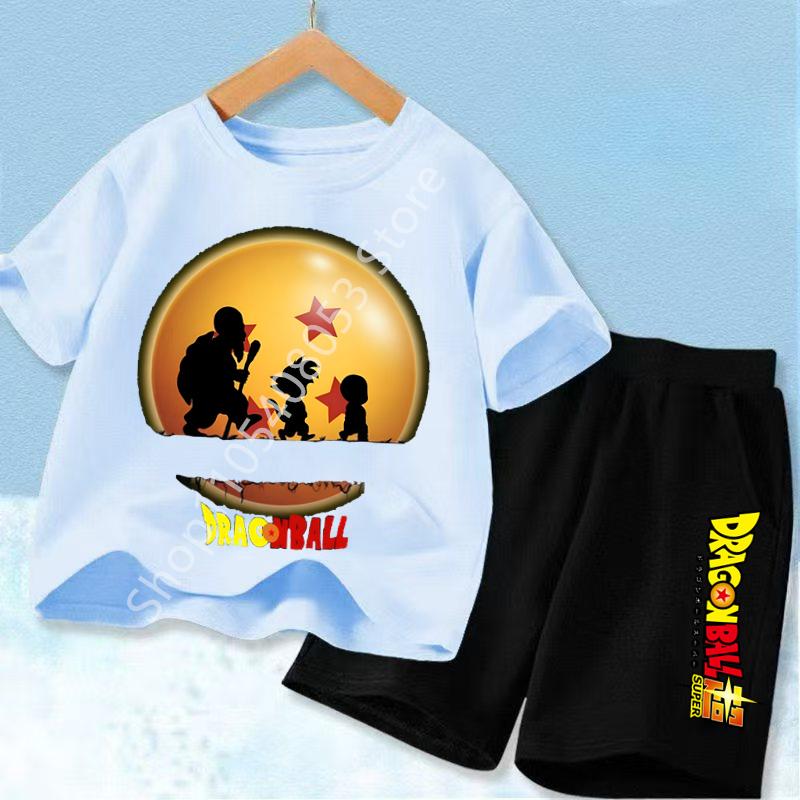 2026 Anime Cool Goku Dragon Ball Z Boys CosPlay Short Sleeve Shorts with Pocket Beach Pants Breathable Polyester T-shirt Kids Suit