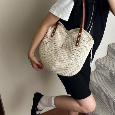 Summer New Beach Woven Bag Casual Woven Vacation Wind Beach Bag Shoulder Tote Bag