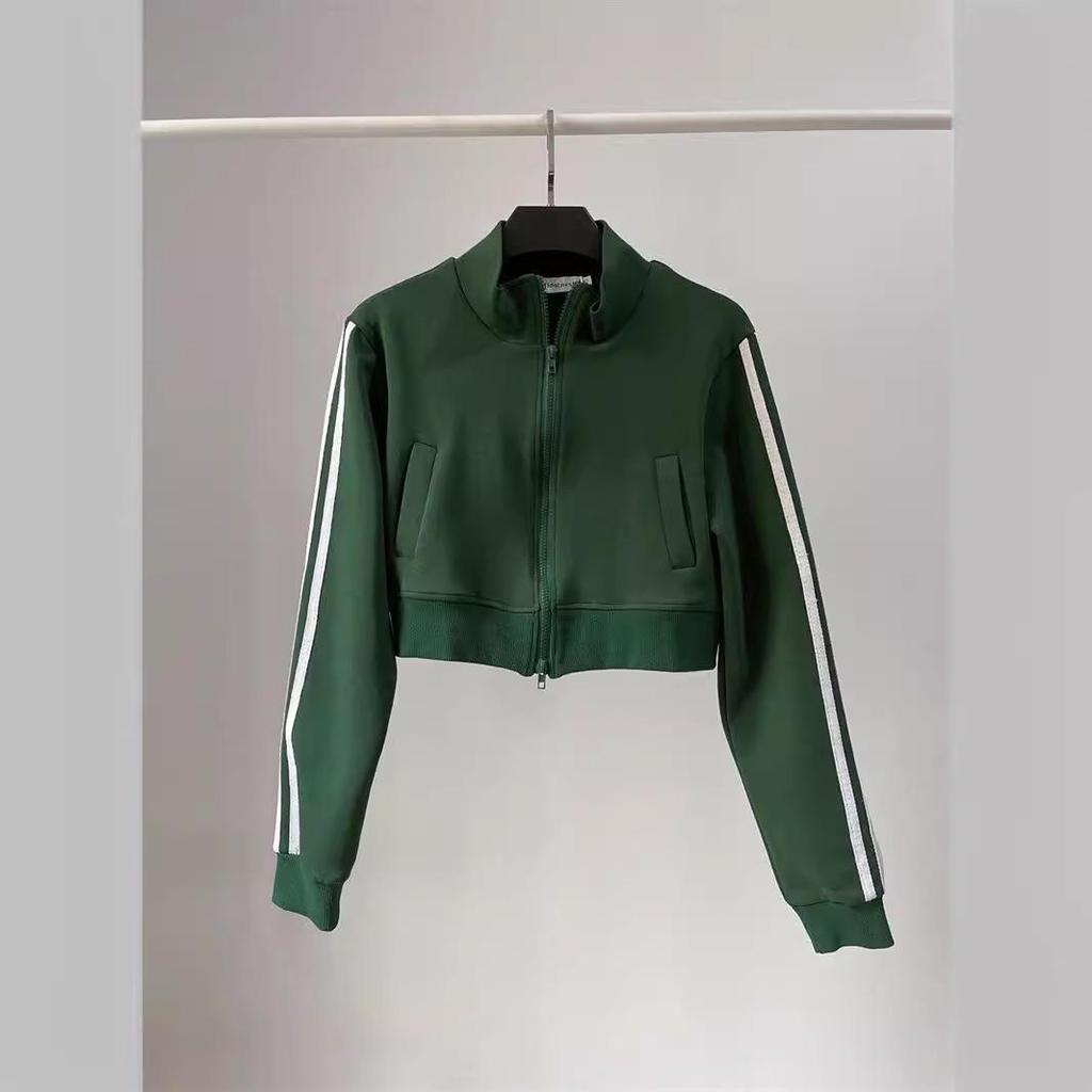 Damen Gestreifter Lässiger Cardigan Pullover - Slim Fit, Reißverschluss, Stehkragen, Herbststil