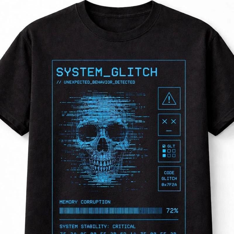 System Glitch Cyber Skull Memory Corruption Y2K Unisex TShirt S