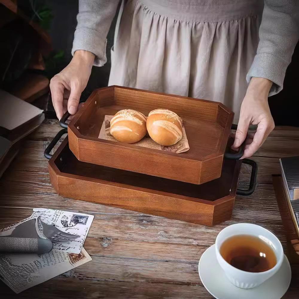 

Large Capacity Bread Tray Vintage Tea Plates Serving Dish Wooden Pallet Hotel S