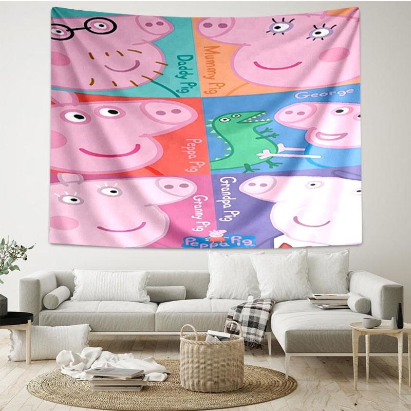 Peppa Pig Print Tapestry - Portable Wall Decor Cloth, for Home, Dorm, Travel, Bedroom, Living Room - Ideal Birthday Housewarming Gift