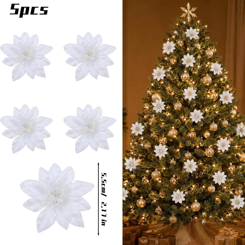100/5x Simulated Christmas Flowers Glitter Artificial Poinsettia Merry Christmas Decorations Wedding Party Gift Decor Flowers