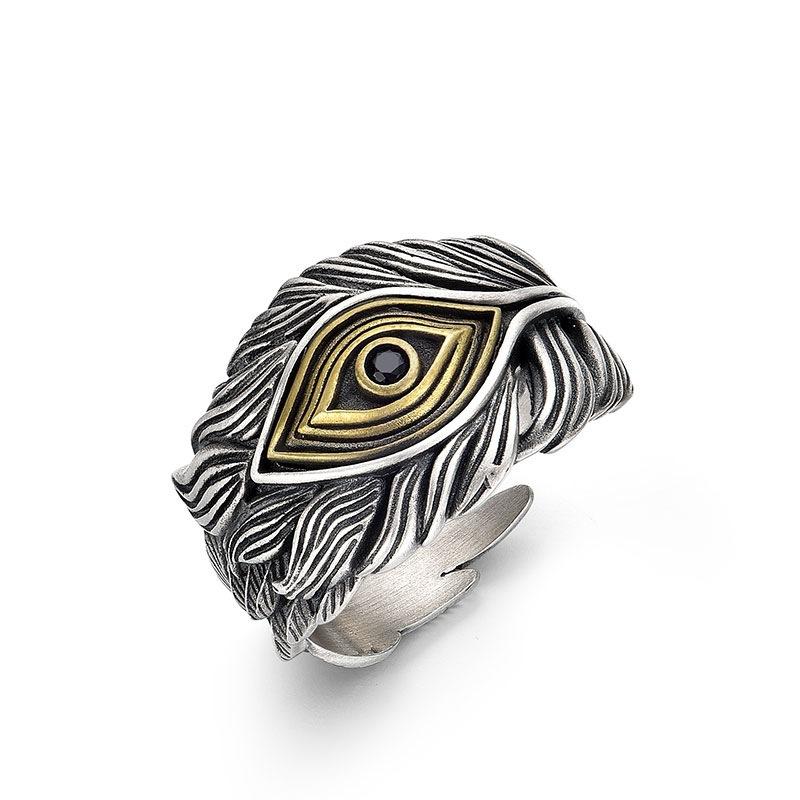 Eye of God Feather Ring for Men, High-end Index Finger Ring, Fashionable and Versatile Zinc Ring