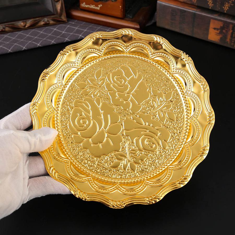 Leichter Luxus Europäische Rose Runder Tablett Snacktablett Verdicktes Obsttablett Kreatives Teetablett High-End Dinner Tablett Handwerk