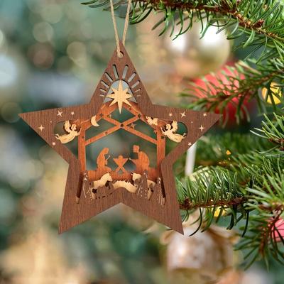 Christlicher Weihnachtsstern-Ornament, Krippendekoration, Holz, umweltfreundlicher Sternanhänger für Weihnachtsbaumgeschenke