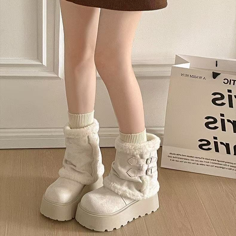Retro thick-soled heightening snow boots winter new casual piled thickened warm wool cotton shoes