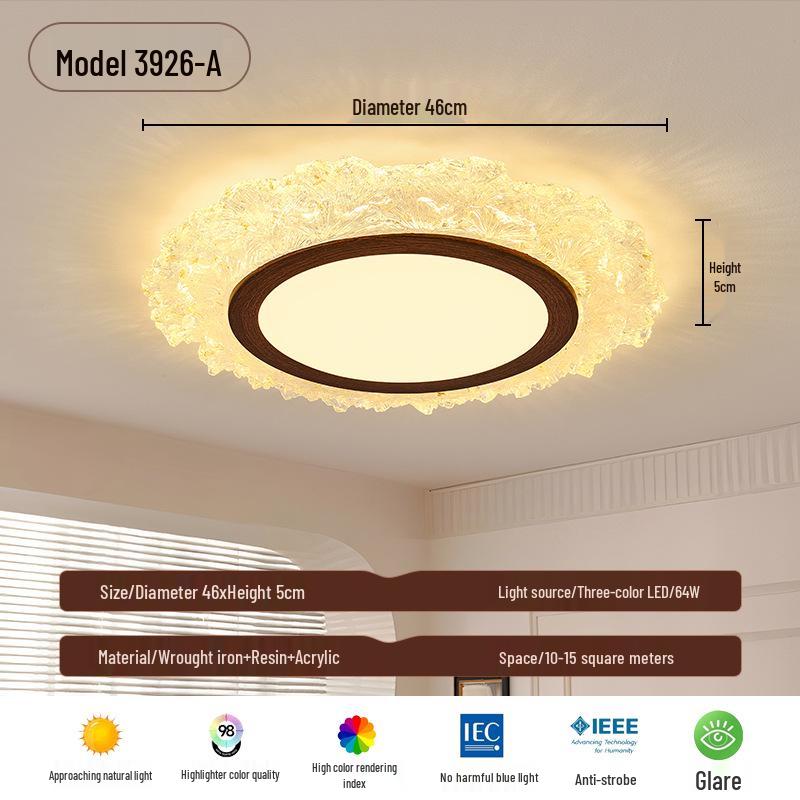 Retro Chinese Walnut Ceiling Light: Luxury Bedroom & Study Illumination Walnut Color - Diameter 46CM
