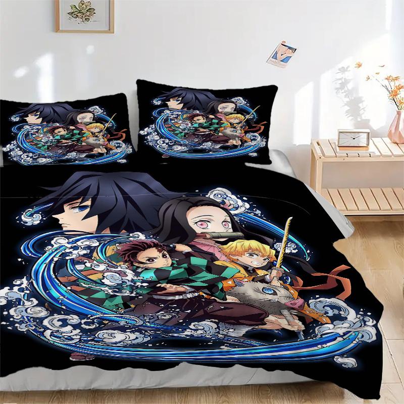 3pcs Demon Slayer Anime Printed Bedding Set, Soft and Comfortable Quilt Cover for Bedroom, Guest Room L034