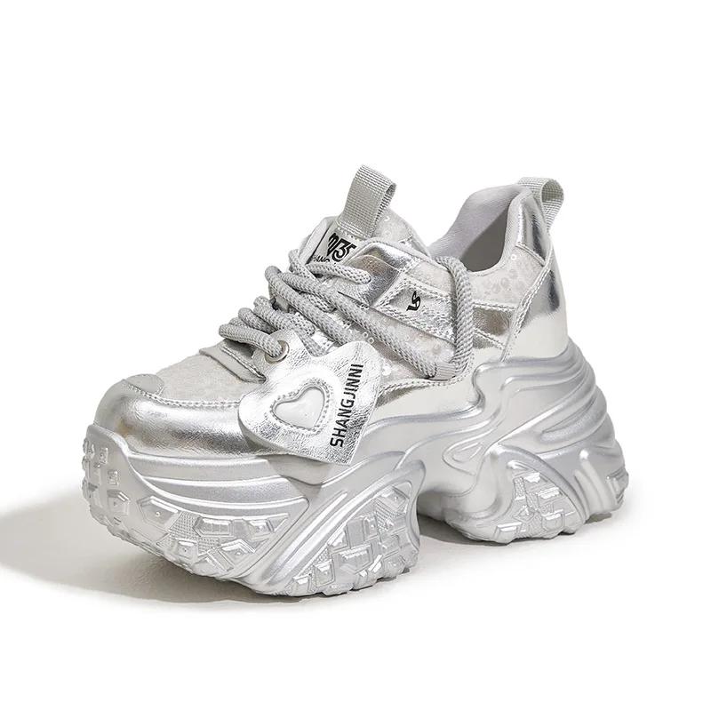 Fashion 10CM Microfiber Leather Rhinestone Bling High Brand Autumn Spring Daddy Mixed Color Breathable Platform Fashion Shoes