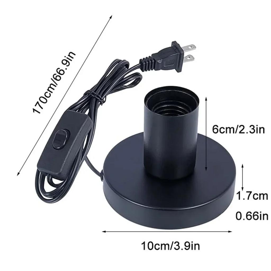 2PCS E27 Lamp Holder Black Metal Desktop Lamp Base Screw Light Bulb Holder with Cord On Off Switch Plug for Holding Bulb Room