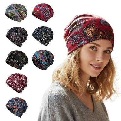 Multifunctional Pullover Hat Plaid Print Keep Warm Women's Pile Hat Turban Hats  Autumn and Winter